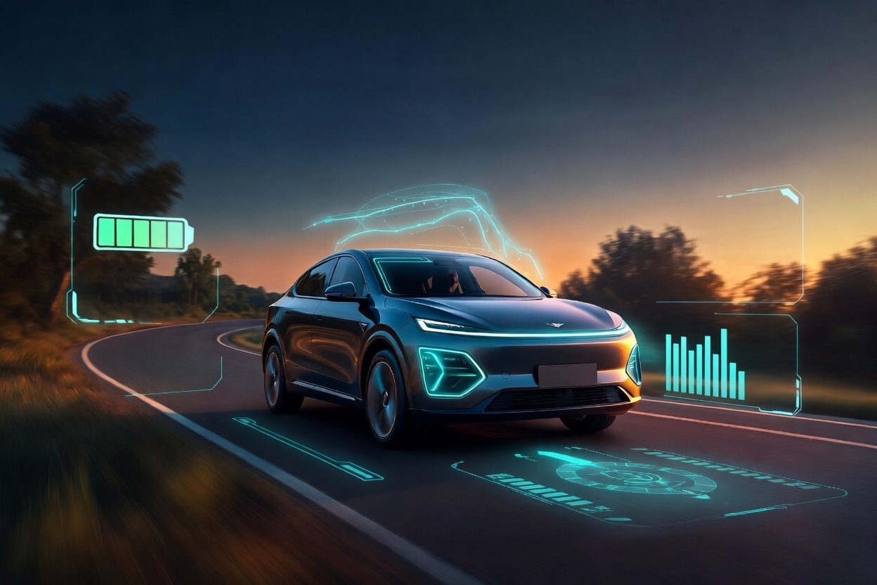 EVision vehicle with live performance data overlay